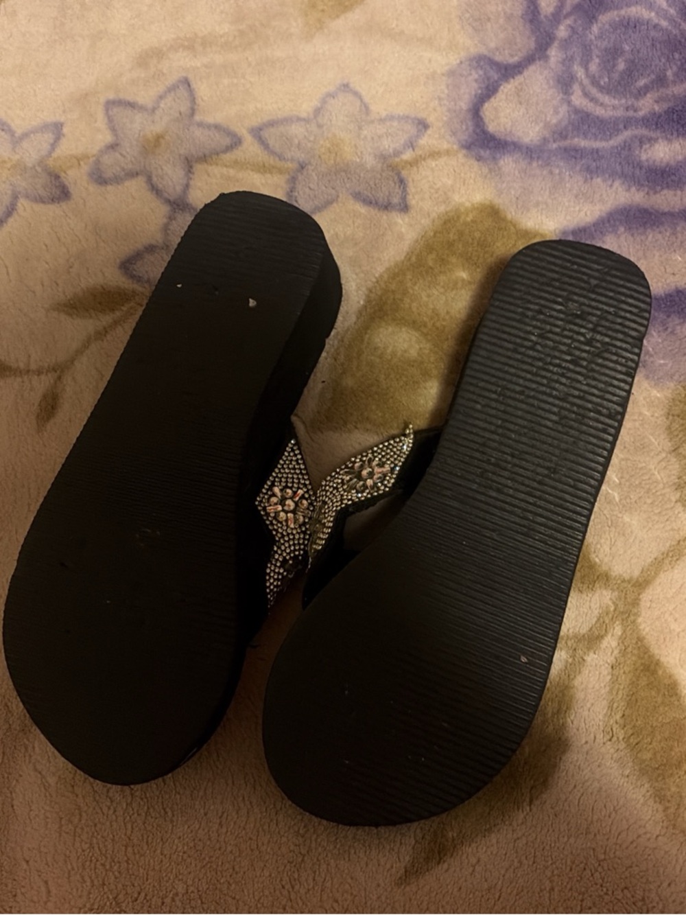 Women's Black Wedge Sandals with Sparkling Strap